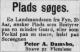 1918-01-30 Ringsted Folketidende Side 7, Peter A Damsbo søger plads